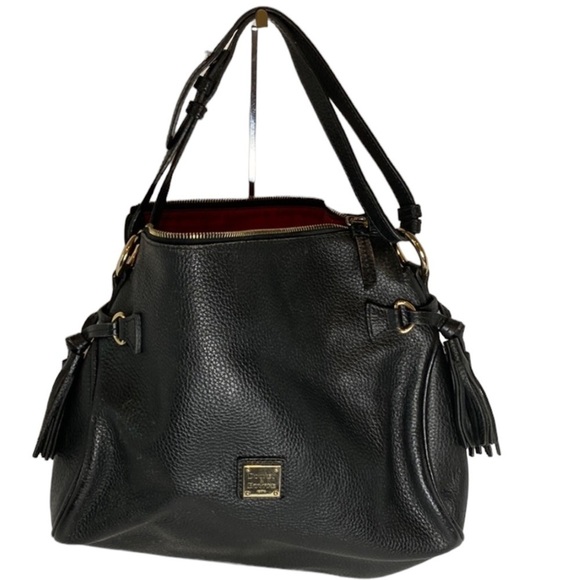 Dooney and Burke Blk Pebble Leather Tassels Large Satchel Shoulder Bag SALE $150 - Picture 1 of 16